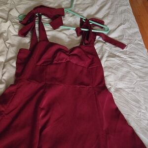 Burgundy Sleeveless Dress with Bow Straps